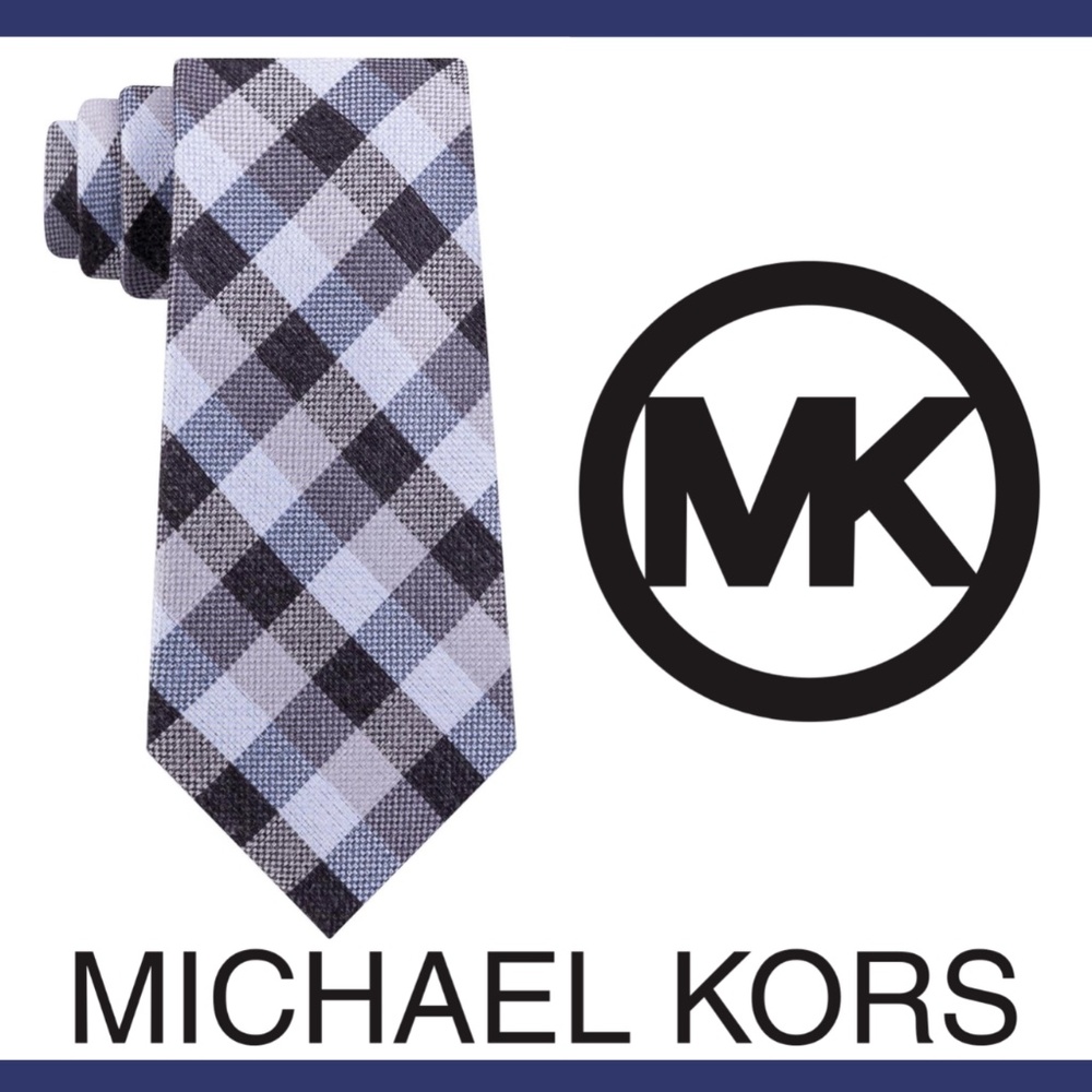 NWT $70‎ MICHAEL KORS [ Men's Tie ] Classic Gingham Check in Black/Blue